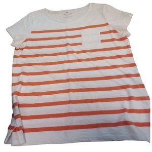 Talbots Petites Women's Pocket T-Shirt Medium Petite Orange & White Stripes